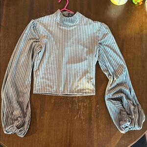Lovers + Friends Shimmering Silver Ribbed Blouse